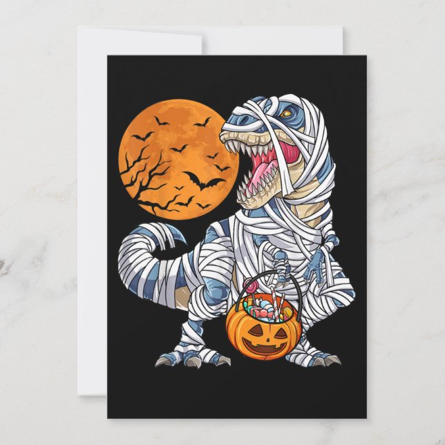 Convites Halloween Dinossaur T rex Mummy Pumpkin (Frente)
