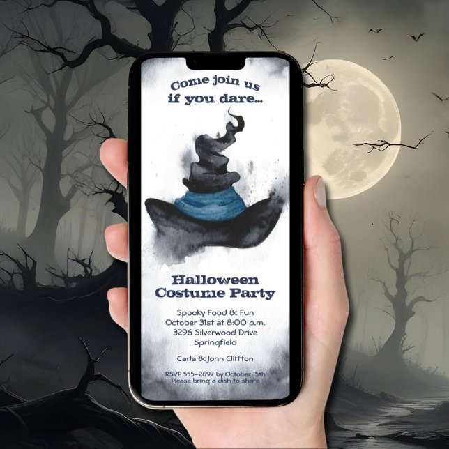 Convites Halloween do Chapéu Negro da Bruxa (Witch's Black Hat Halloween Invitations INSTANT DOWNLOAD and/or printed)