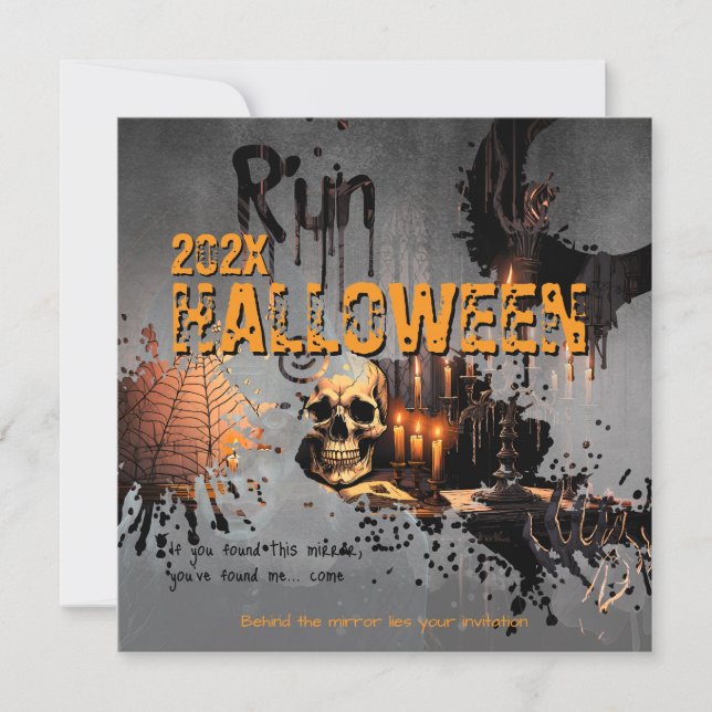 Convites Halloween do Espelho Assombrado pelo Crânio Gótico (Frente)