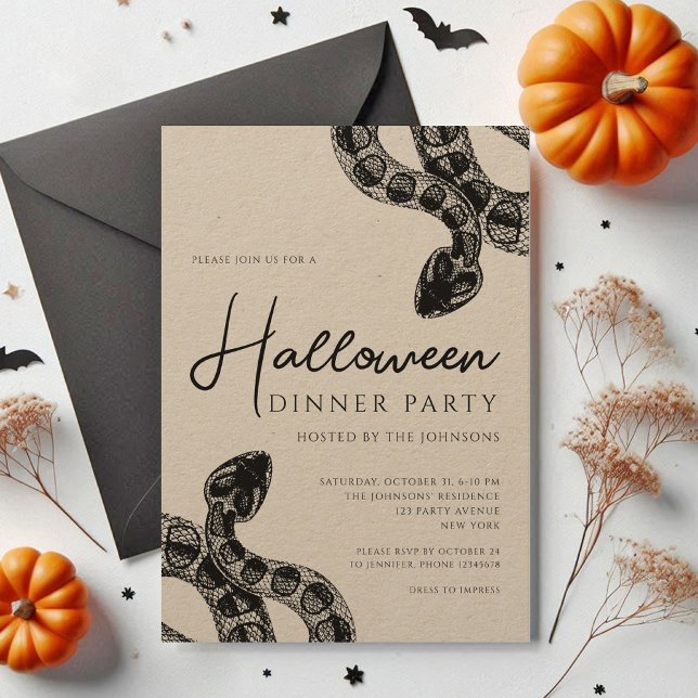 Convites Halloween do Partido Jante dos Cobras Negros Elega (Elegant Black Snakes Dinner Party Halloween Invitation)