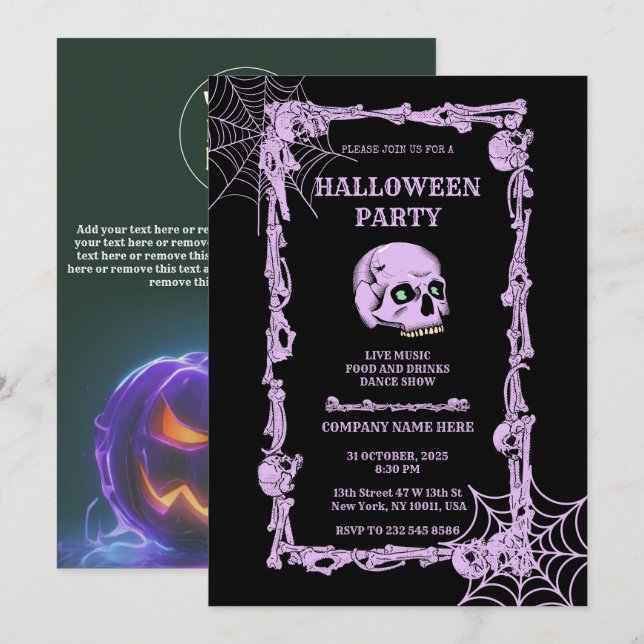 Convites Halloween do Skull & Bones Specter Office Party (Frente/Verso)