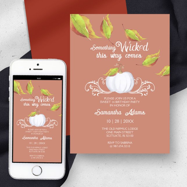 Convites Halloween Doce 16 Festa de aniversário Terracotta (halloween party invitation sweet 16 evite invitation)