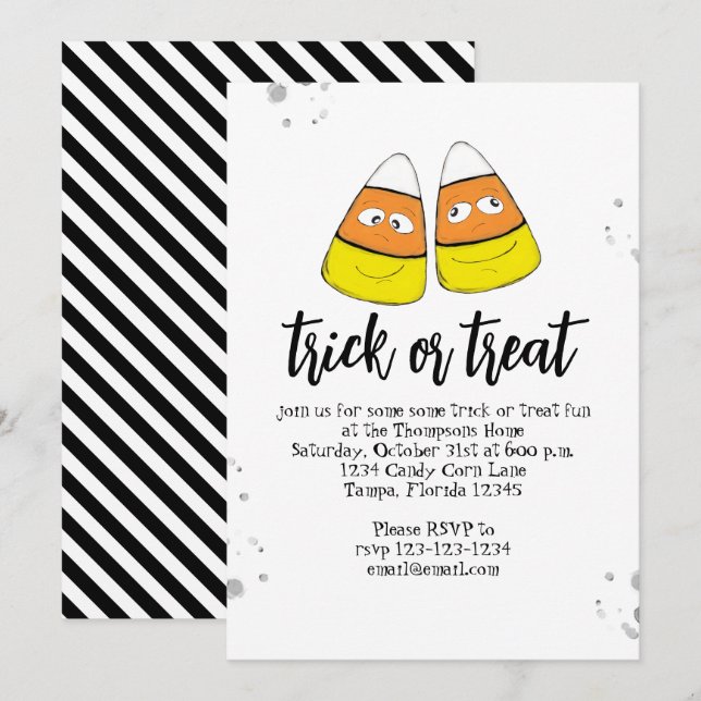 Convites Halloween Doces ou Travessuras Doce Milho Doce Sim (Frente/Verso)