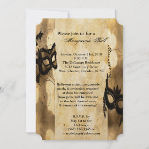 Convites Halloween Dourado de máscara de barba de Mascarada