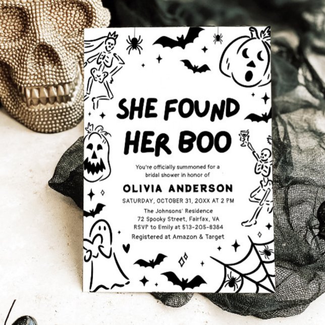 Convites Halloween Ela Encontrou Seu Chá de panela (Halloween She Found Her Boo Bridal Shower Invitation)