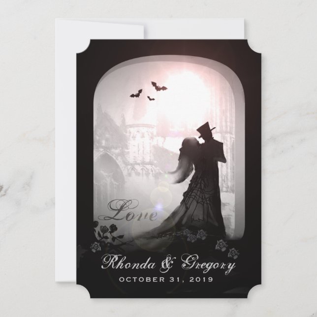 Convites Halloween Elegant Love Silhouette Junto com (Frente)