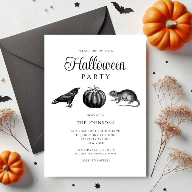 Convites Halloween Elegante de Abóbora Preta Gótica (Elegant Gothic Black Pumpkin Halloween Invitation)