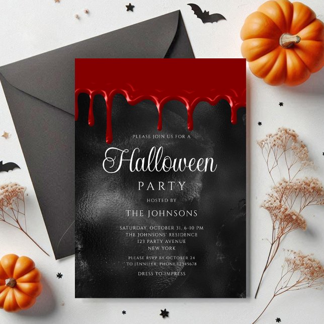 Convites Halloween, Elegante gota de sangue gótico (Elegant Gothic Blood Dripping Halloween Invitation)