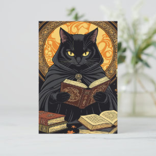 Convites Halloween em Capa Dura Um Felino Feminino Lendo Li