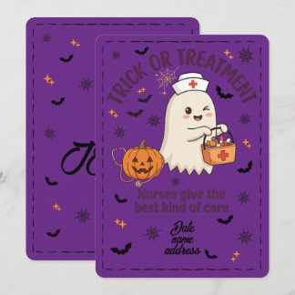 Convites Halloween Enfermeira Fantasma Fofa Tratamento ou T