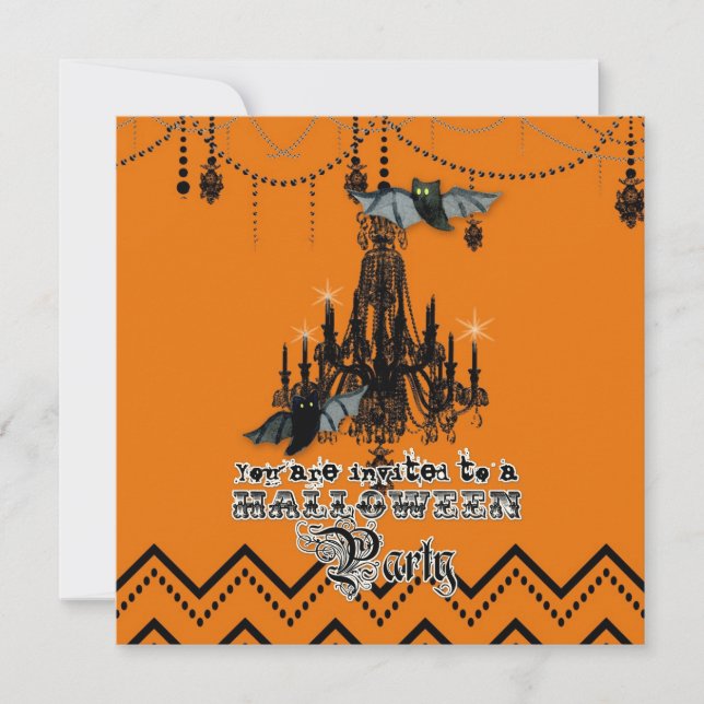 Convites Halloween Fall Chandelier Bat Chevron Zig Zag (Frente)