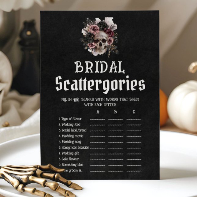Convites Halloween Floral Crânio Bridal Scattergories Jogo (Halloween Floral Skull Bridal Scattergories Game)
