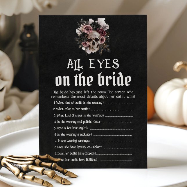 Convites Halloween Floral Skull Todos Os Olhos No Jogo Da N (Halloween Floral Skull All Eyes On The Bride Game)