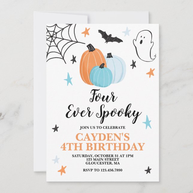 Convites Halloween Four Eterno Spooky Birthday Pumpkins (Frente)