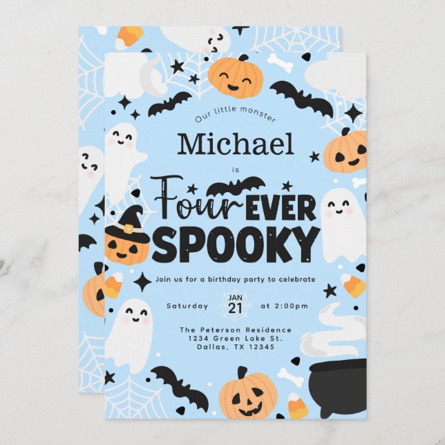 Convites Halloween Four Ever Spooky 4th Birthday Party (Frente/Verso)