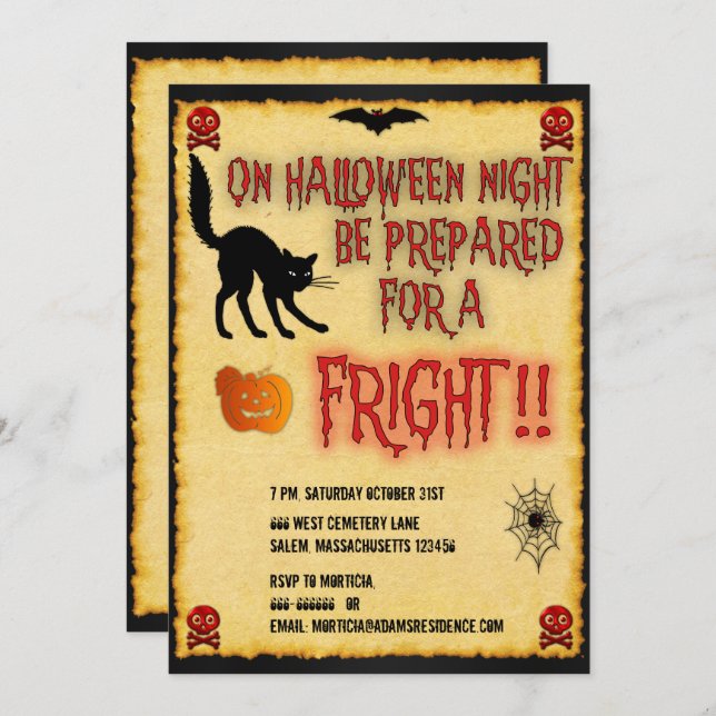 Convites Halloween Fright Night (Frente/Verso)