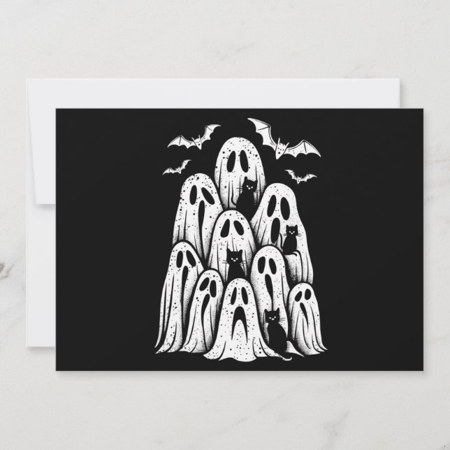 Convites Halloween Ghost Cats Lover Fall Spooky Season (Frente)