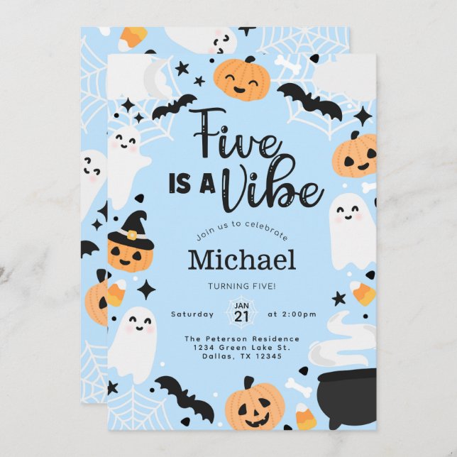 Convites Halloween Ghost Cinco é uma Festa de aniversário d (Frente/Verso)