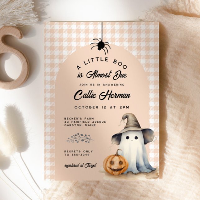 Convites Halloween Ghost Gingham Little Boo Chá de fraldas (Criador carregado)