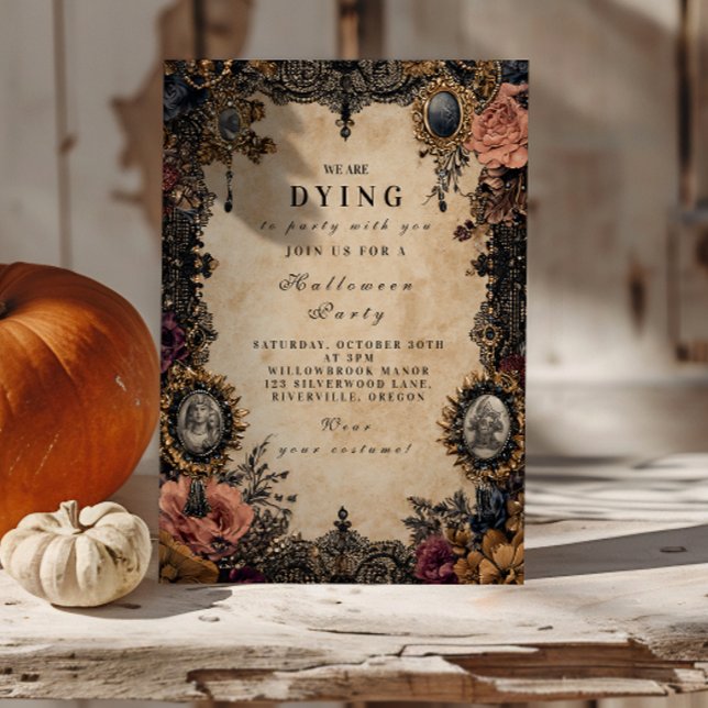 Convites Halloween Gótico Cameo Vintage (Criador carregado)
