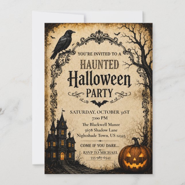 Convites Halloween Gótico Vintage (Frente)