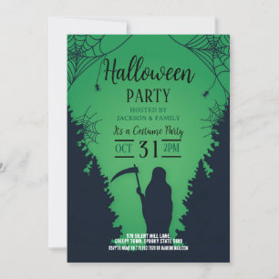 Convites Halloween Grim Reaper Green Party Graveyard