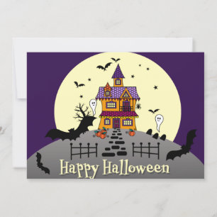 Convites Halloween Hauneen Casa Negra Bat Lua Completa Roxo