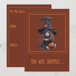 Convites Halloween-Hexe mit Kürbis -