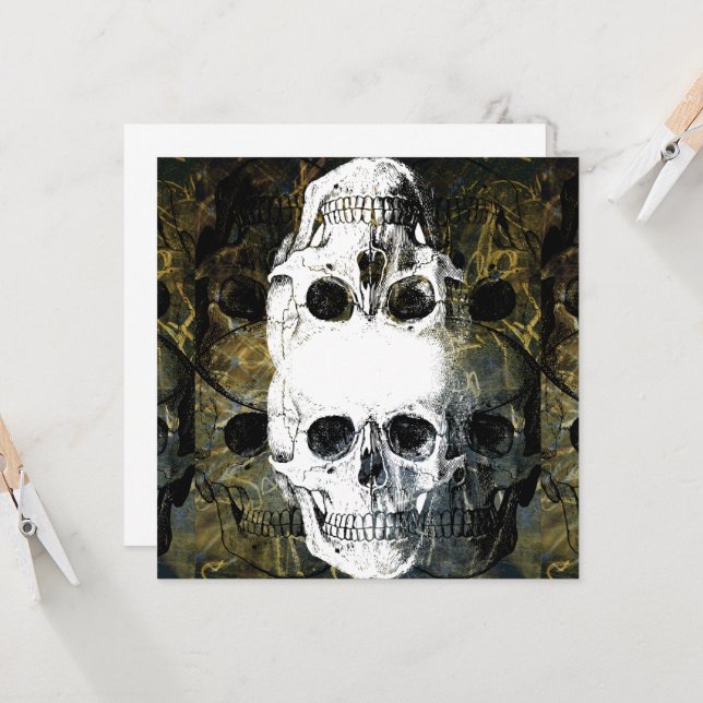 Convites Halloween Horror - 3 Skulls Graffiti Burst (Frente/Verso In Situ)