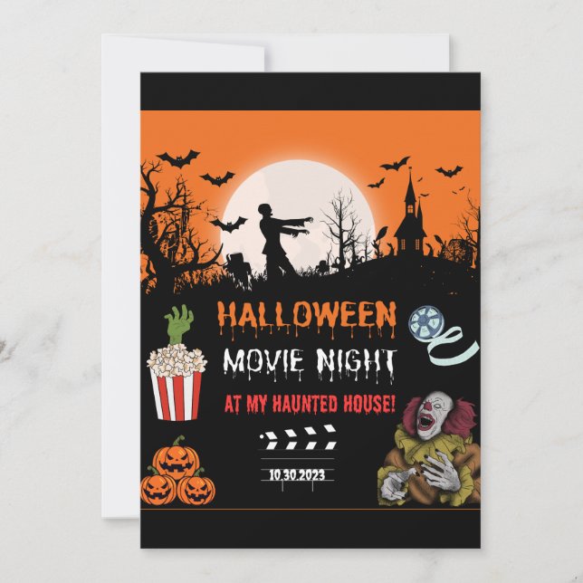 Convites Halloween Horror Movie Night Party Invitation (Frente)