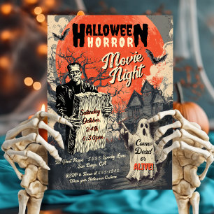 Convites Halloween Horror Movie Night Retro Poster