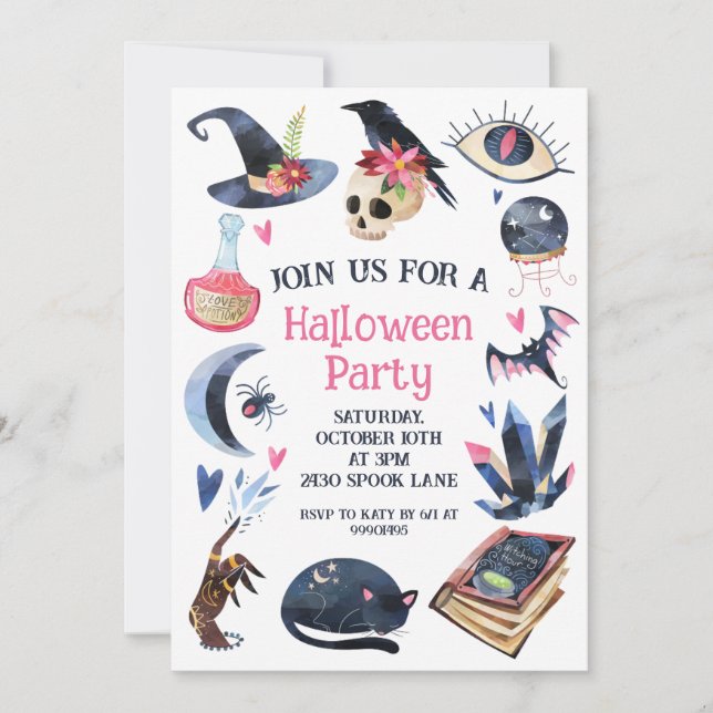 Convites Halloween Invitation, Halloween Party Invitation, (Frente)