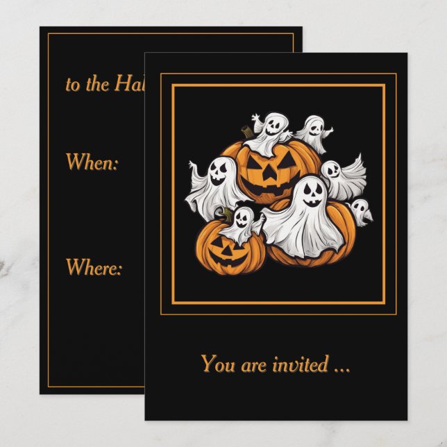 Convites Halloween: Kleine Geister mit Kürbissen -  (Frente/Verso)