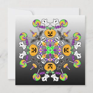 Convites Halloween Mandala Ghosts, Pumpkins, Morcegos e Cr