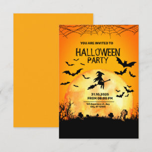 Convites Halloween Minimalista Negro e Laranja
