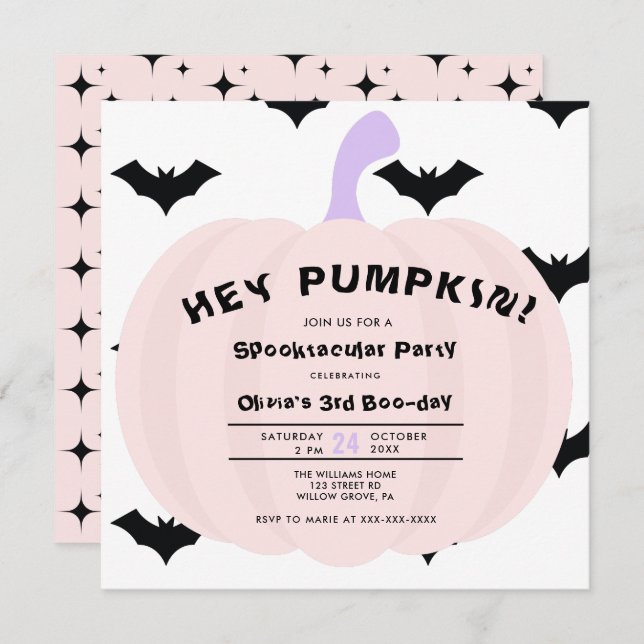 Convites Halloween Moderno de Pumpkin A Qualquer Ano Aniver (Frente/Verso)