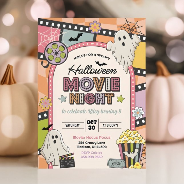 Convites Halloween Movie Night Girl Birthday Invitation (Criador carregado)