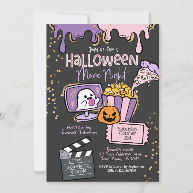 Convites Halloween Movie Night Invitation (Frente)