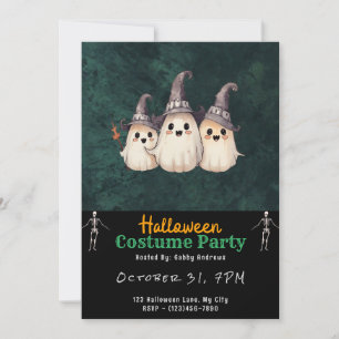 Convites Halloween Negro de Chapéu de Bruxas Fantasmas