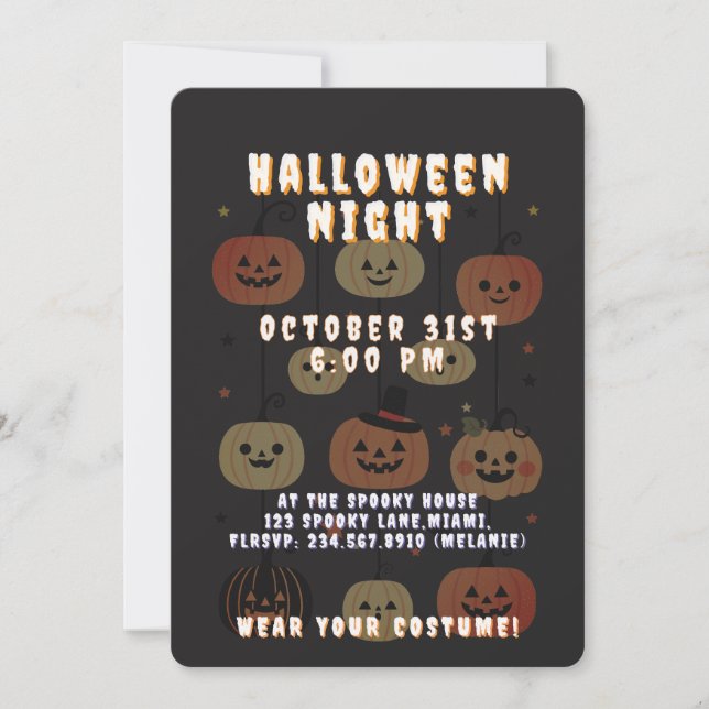 Convites Halloween Night Spooky Cute Jack-O'-Lantern (Frente)