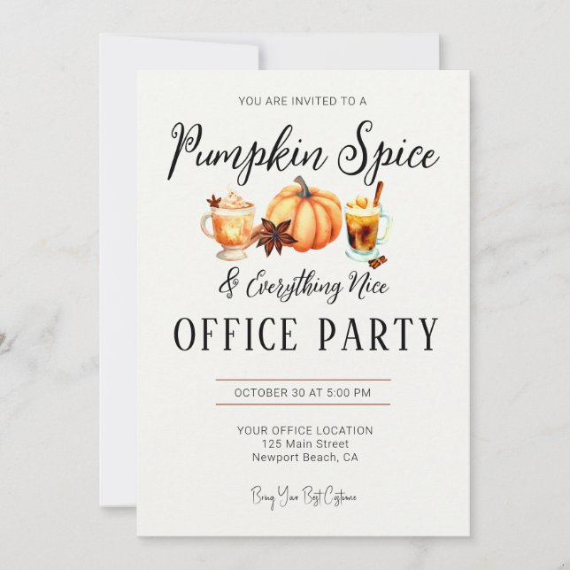Convites Halloween Office Party Business Pumpkin Spice Nice (Frente)