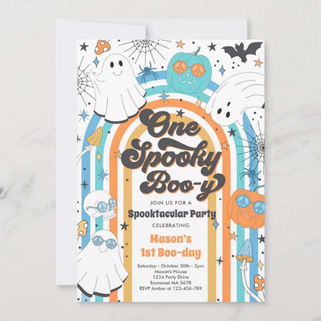 Convites Halloween One Spooky Boo-y Ghost primeiro aniversa (Frente)