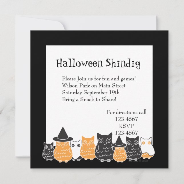 Convites Halloween Owls (Frente)