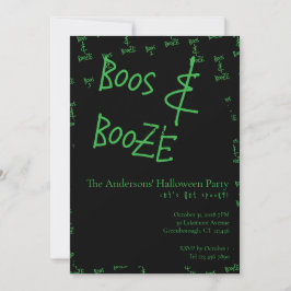 Convites Halloween Party Boos and Booze Green Black
