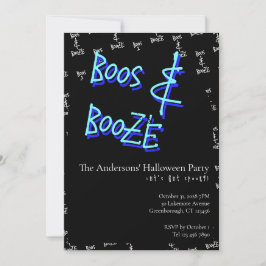 Convites Halloween Party Boos and Booze Neon Blue