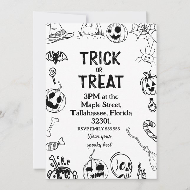 Convites Halloween Party,Trick or Treat spooky Invitation (Frente)