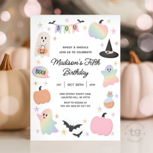 Convites Halloween Pastel Cute Ghost Holographic Aniversári