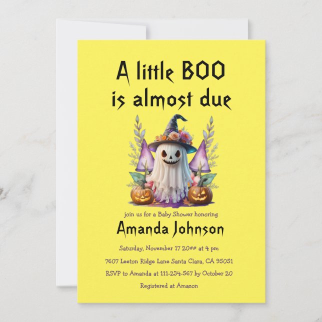 Convites Halloween Pequeno Boo Gênero Chá de fraldas Neutro (Frente)