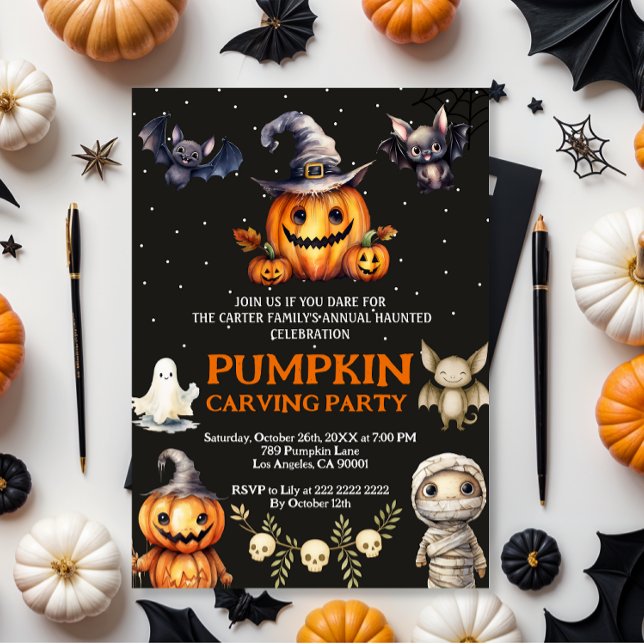 Convites Halloween Pumpkin Carving Party Invite (Criador carregado)