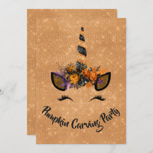 Convites Halloween Pumpkin Carving Party Unicorn